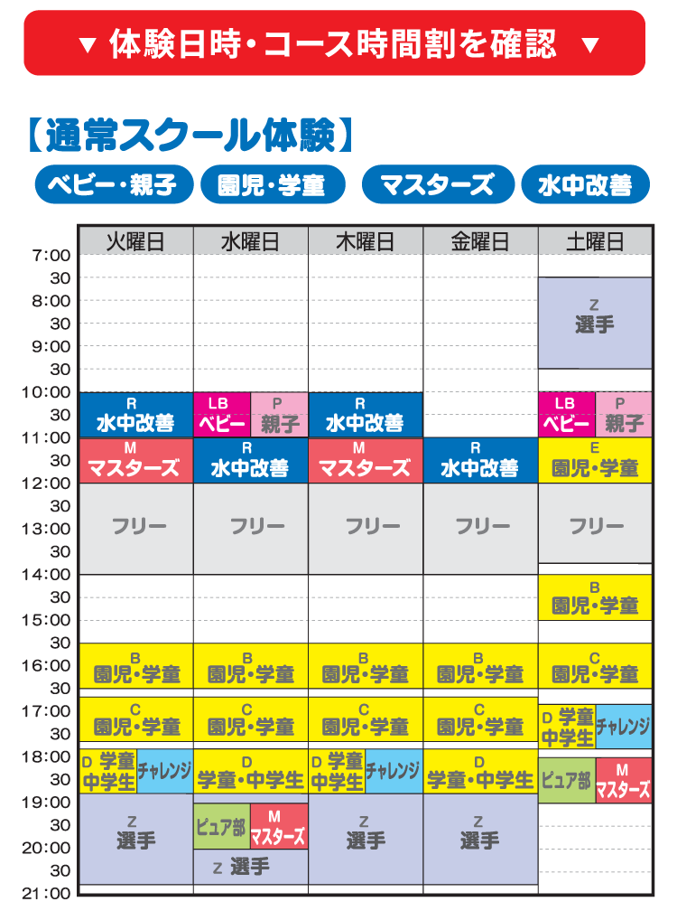 体験日時・コース時間割