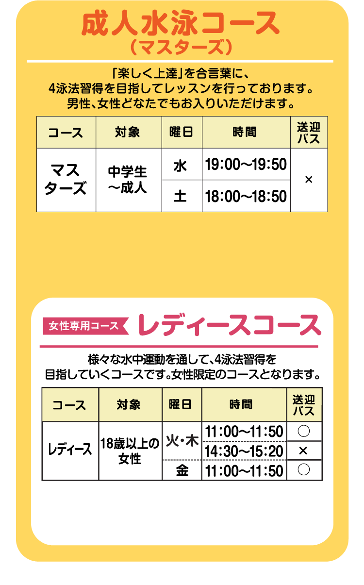 成人水泳コース（マスターズ）・レディースコース
